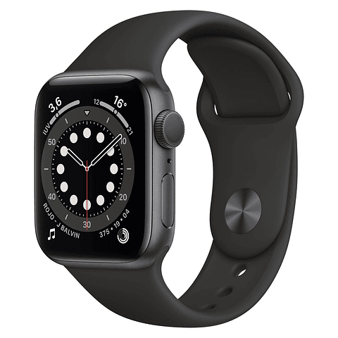 Apple Watch Series 6 (GPS, 40mm, aluminio gris, banda deportiva negro) MG133