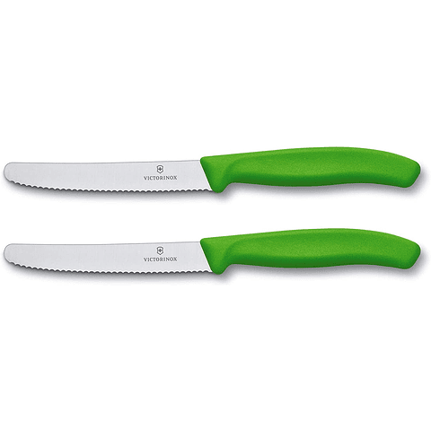 Victorinox 6.7836.L114B Swiss Classic Utility - Juego de 2 cuchillas dentadas redondas de 11CMS, color verde