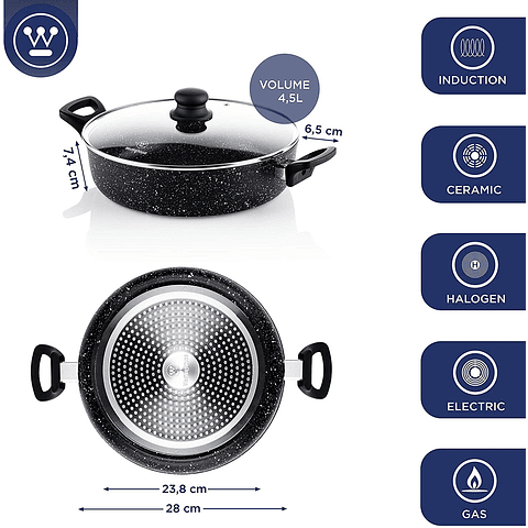 Westinghouse Arrocera Antiadherente de Mármol Negro 28 cm (WCCC0009L28MBB)