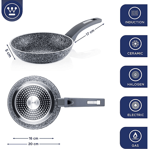 Westinghouse Sartén Antiadherente De Mármol Gris Granito 20 cm (WCFP0070020GGY)