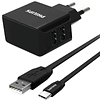 Cargador USB Philips Wall Charger DLP2502C CON CABLE TIPO C 15 watts Bivolt 3.1A – Negro