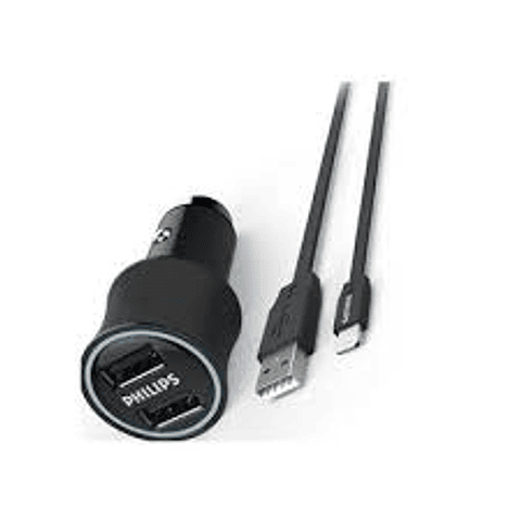 CARGADOR AUTO PHILIPS DOBLE USB + CABLE LIGHTING DLP2553U