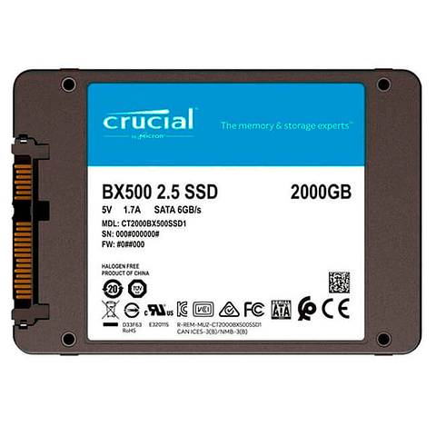 Disco Sólido SSD Crucial Bx500   2TB  Nand Sata 2.5