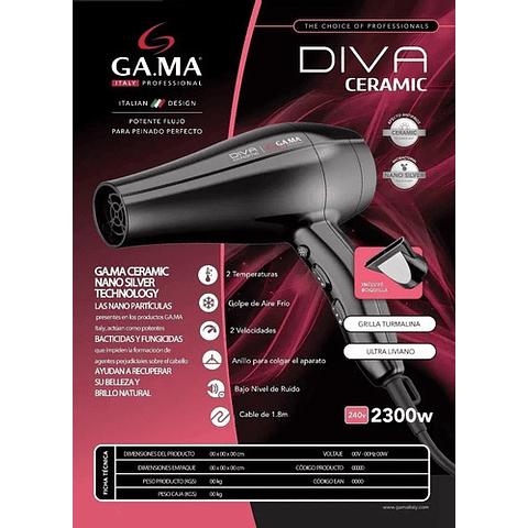 Secador Profesional Gama Diva Ceramic Ion 3D Ac
