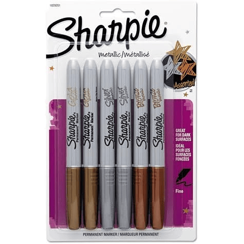 MARCADOR PERMANENTE SHARPIE 1829201 METALICO PUNTA FINA PACK 6 PZAS.