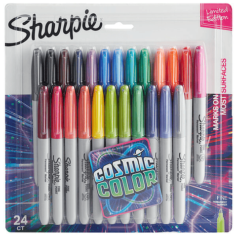 MARCADOR PERMANENTE   SHARPIE 2033573 PUNTA FINA   COLORES COSMICOS SURTIDOS BLISTER DE 24 UN.