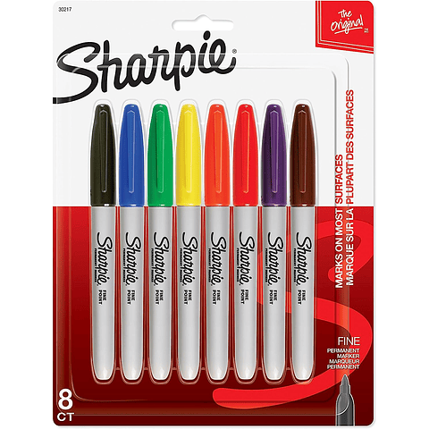 MARCADOR PERMANENTE PUNTA FINA SHARPIE 30217PP SURTIDO DE COLORES PACK DE 8 PZAS.