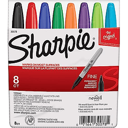 ROTULADOR PERMANENTE PUNTA FINA SHARPIE 30078 SURTIDO DE COLORES PACK DE 8 PZAS.