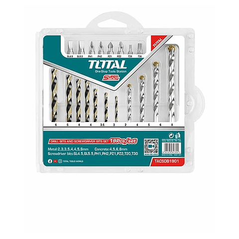 Juego Brocas Y Puntas P/ Atornillador Taladro 19 Pcs Total