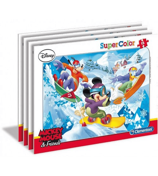 Puzzle Slim Clementoni SuperColor Mickey Mouse & Friends 15 pcs Desportos de Inverno