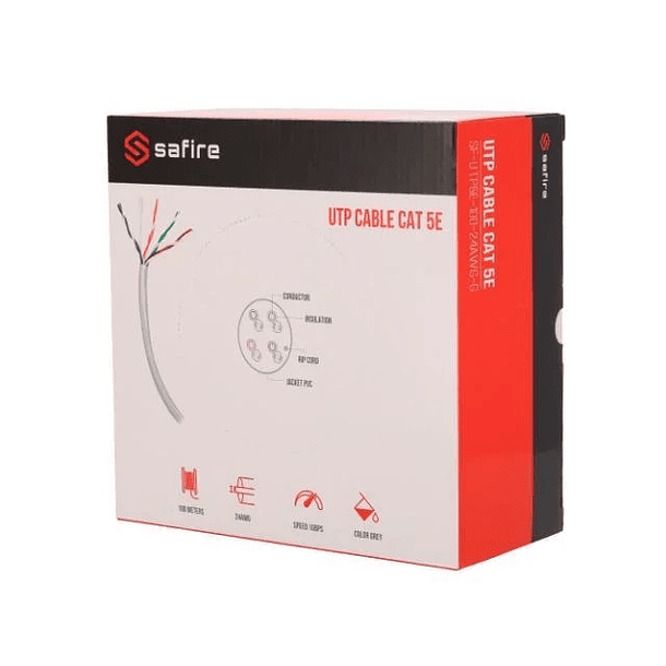 Cabo UTP CAT5e CCA 24AWG Cinzento 100 mts SAFIRE 2