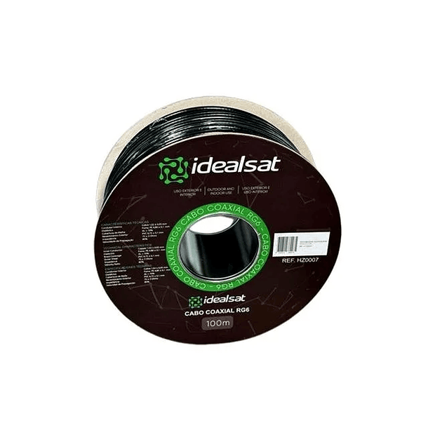 Cabo coaxial RG 6 preto PE  100 mts IDEALSAT 1