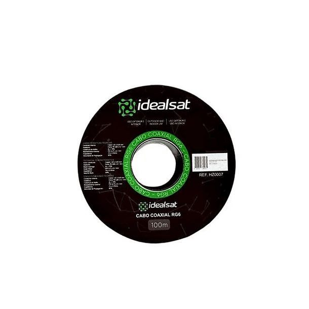 Cabo coaxial RG 6 preto PE  100 mts IDEALSAT 2