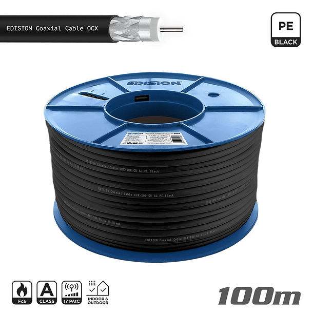 Cabo COAXIAL RG6 Edision OCX-100 CU AL Fca PE Preto 100 mts 1