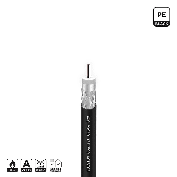 Cabo COAXIAL RG6 Edision OCX-100 CU AL Fca PE Preto 100 mts 2
