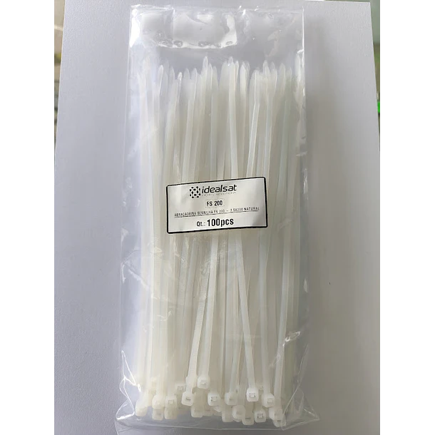 Saco com 100 Abraçadeiras de Serrilha Idealsat FS200 3,5x200 Natural  2