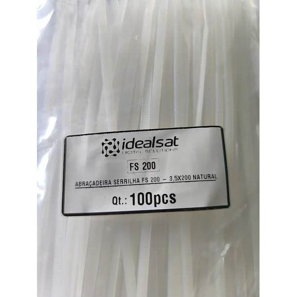Saco com 100 Abraçadeiras de Serrilha Idealsat FS200 3,5x200 Natural  3