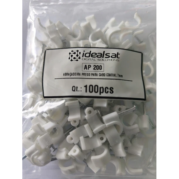Saco com 100 Abraçadeiras de Prego para cabo coaxial 7mm Idealsat AP200  3