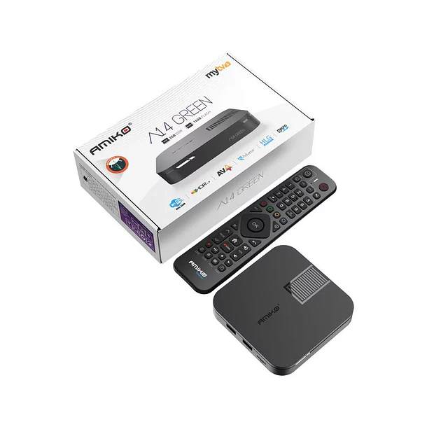 Amiko A14 Green – 2GB/16GB – Android 14 – Dual Band – IPTV 4K HDR10 AV1 2
