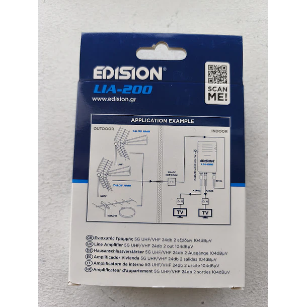 AMPLIFICADOR DE INTERIOR EDISION LIA-200 5G UHF/VHF 24db 2out 13