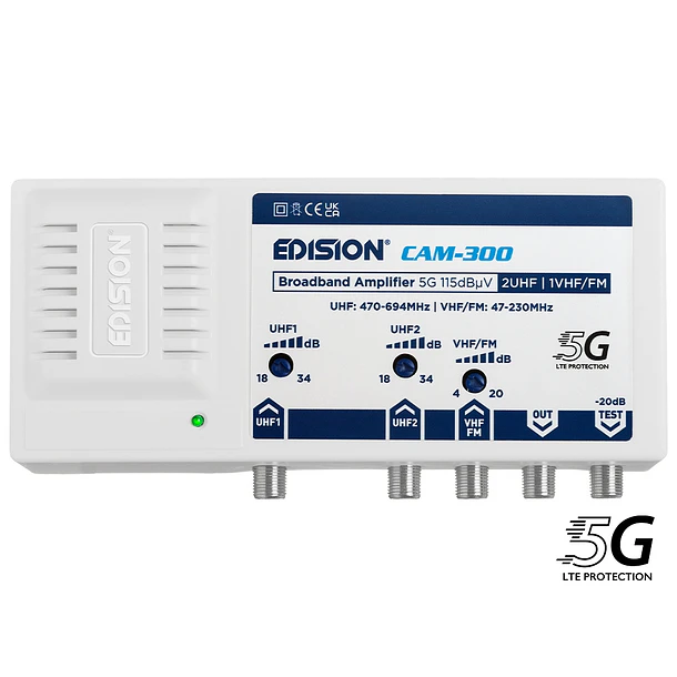 AMPLIFICADOR DE BANDA LARGA EDISION CAM-300 5G 2UHF 1VHF/FM 115dBμV 1