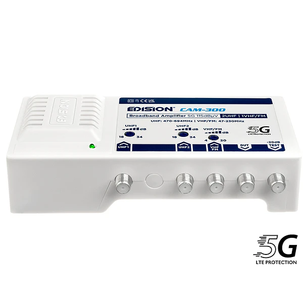 AMPLIFICADOR DE BANDA LARGA EDISION CAM-300 5G 2UHF 1VHF/FM 115dBμV 3
