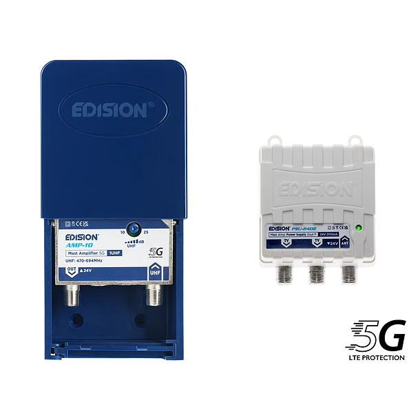 Kit amplificador de mastro EDISION MAK-100 5G 1UHF + fonte de alimentação 24V 1