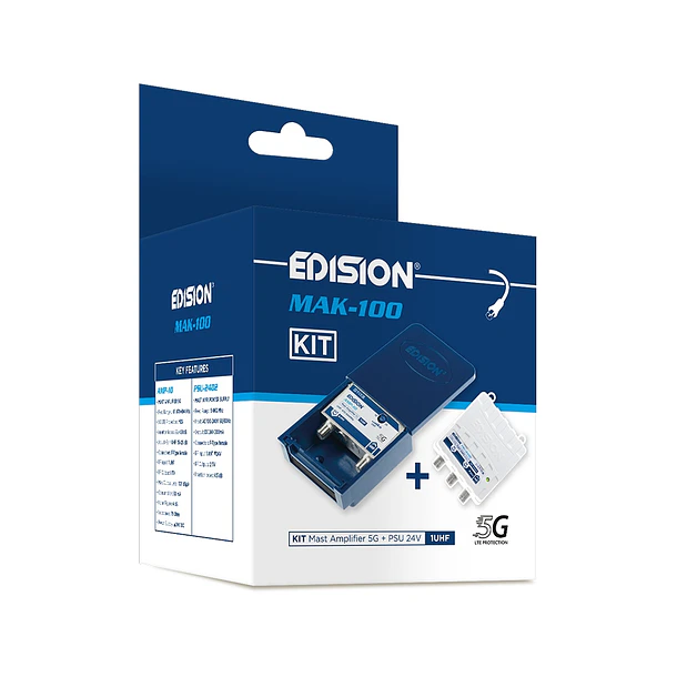 Kit amplificador de mastro EDISION MAK-100 5G 1UHF + fonte de alimentação 24V 15