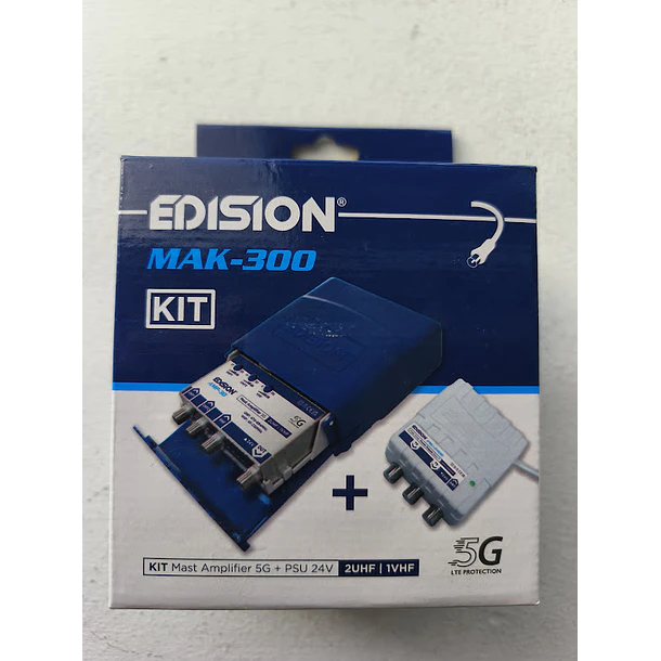 Kit amplificador de mastro EDISION MAK-300 5G 2UHF 1VHF + fonte de alimentação 24V 13