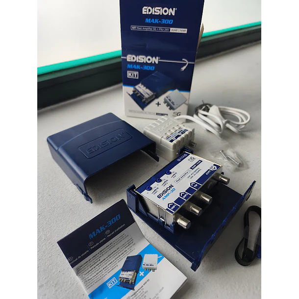 Kit amplificador de mastro EDISION MAK-300 5G 2UHF 1VHF + fonte de alimentação 24V 15
