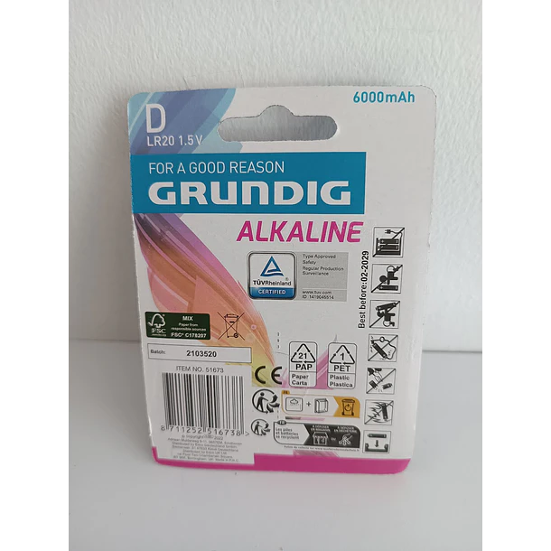 Pack de 5 Blisters de 2 Pilhas Alcalinas Grundig D LR20 1.5V(10 pilhas) 2