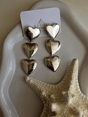 Aros cadena corazones silver