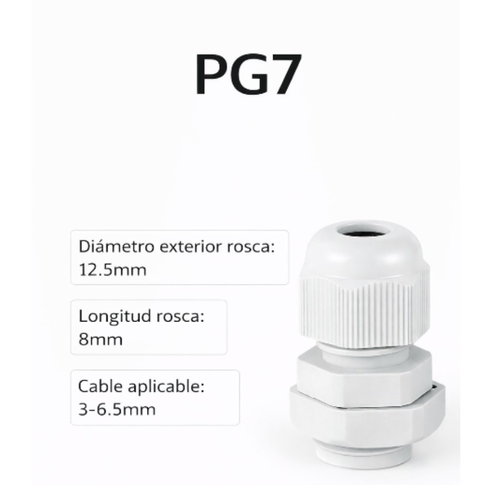  Prensa estopas plásticas - Diámetro de cable PG7	3 – 6 mm 2