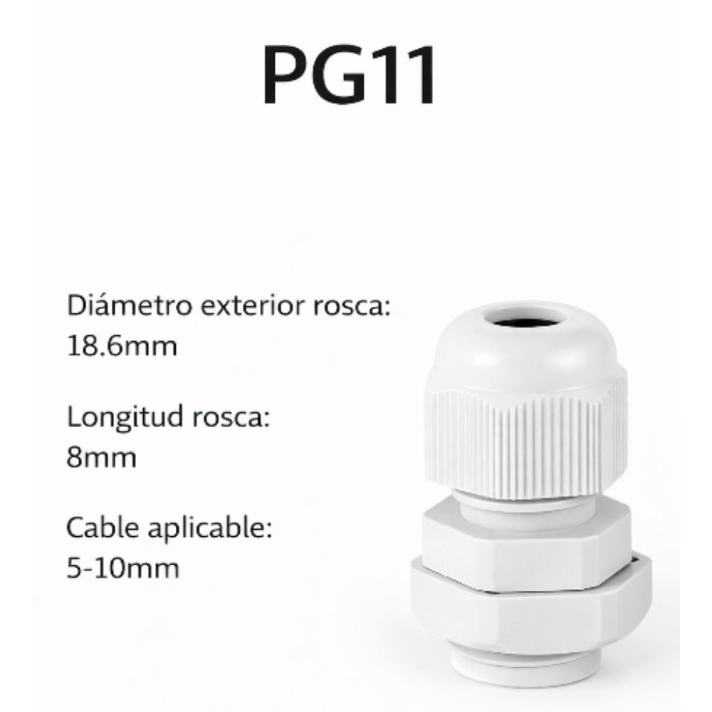  Prensa estopas plásticas - Diámetro de cable PG11	5 – 10 mm 2