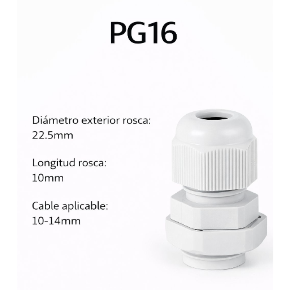  Prensa estopas plásticas - Diámetro de cable PG16	10 – 14 mm 2