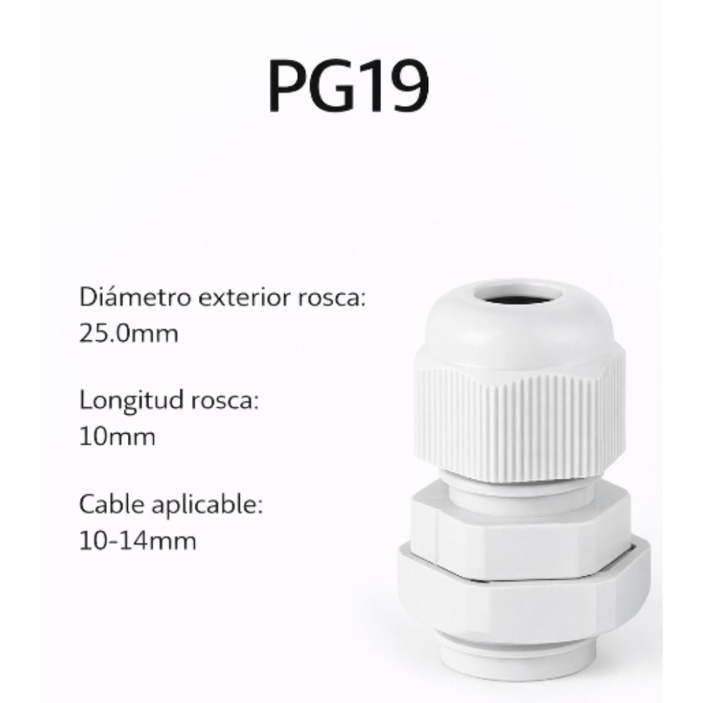 Prensa estopas plásticas - Diámetro de cable PG19	12 – 16 mm 2