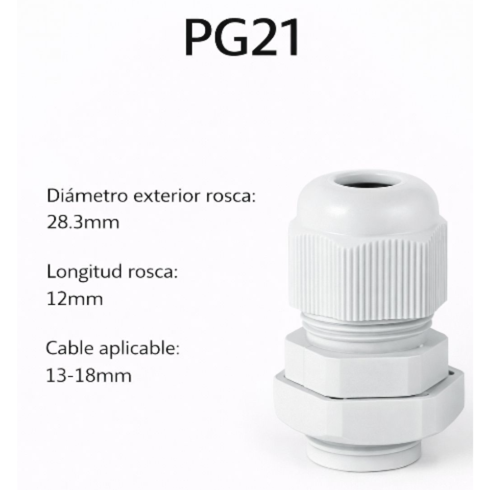  Prensa estopas plásticas - Diámetro de cable PG21	13 – 18 mm 2