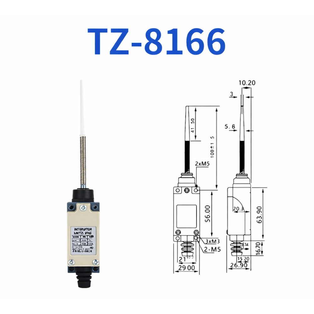 Interruptor final de carrera - Palanca de resorte con actuador de varilla (METZ-8166)) 2