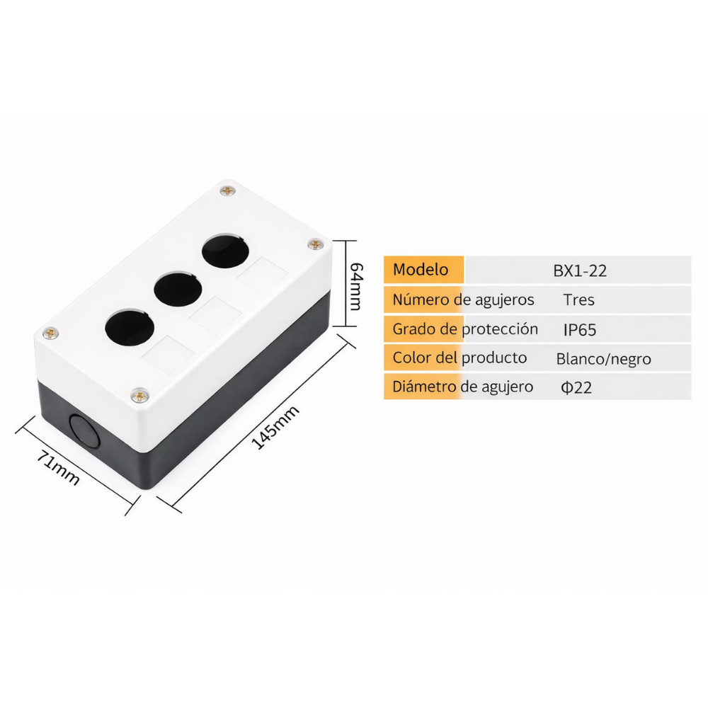  Caja botonera industrial 3 puestos (Ø22 mm) – IP55 2