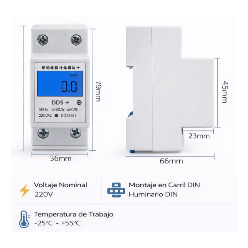 Medidor digital de energía monofásico riel din DDS804 2