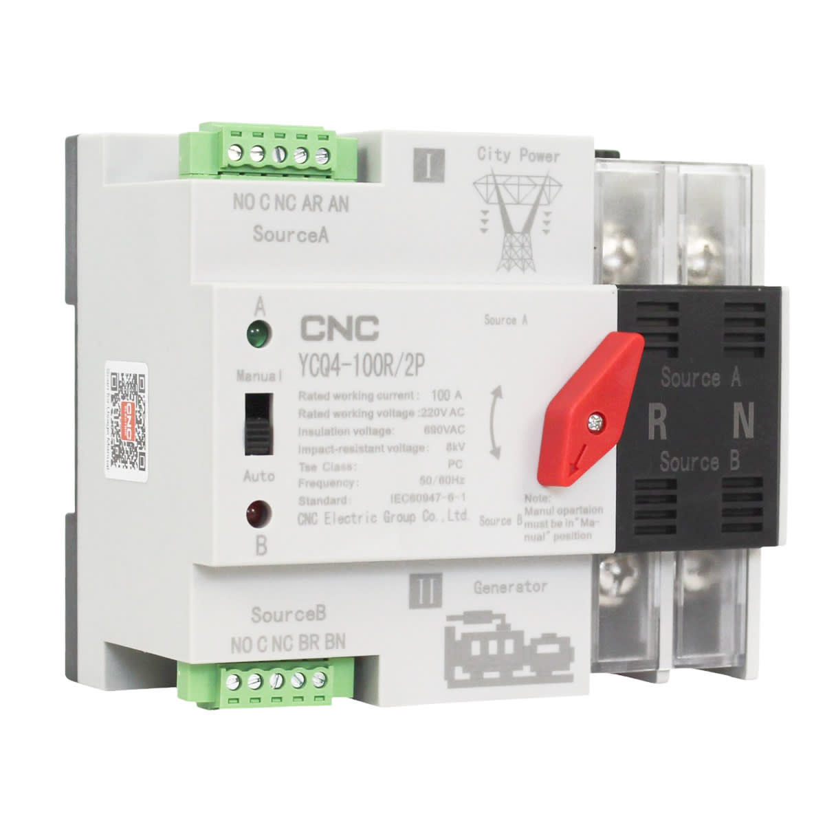Switch de transferencia automatica YCQ4 100A 2P 1