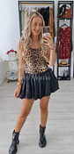 Vestido Leopardo com Saia Preta Balão - Thumbnail 1