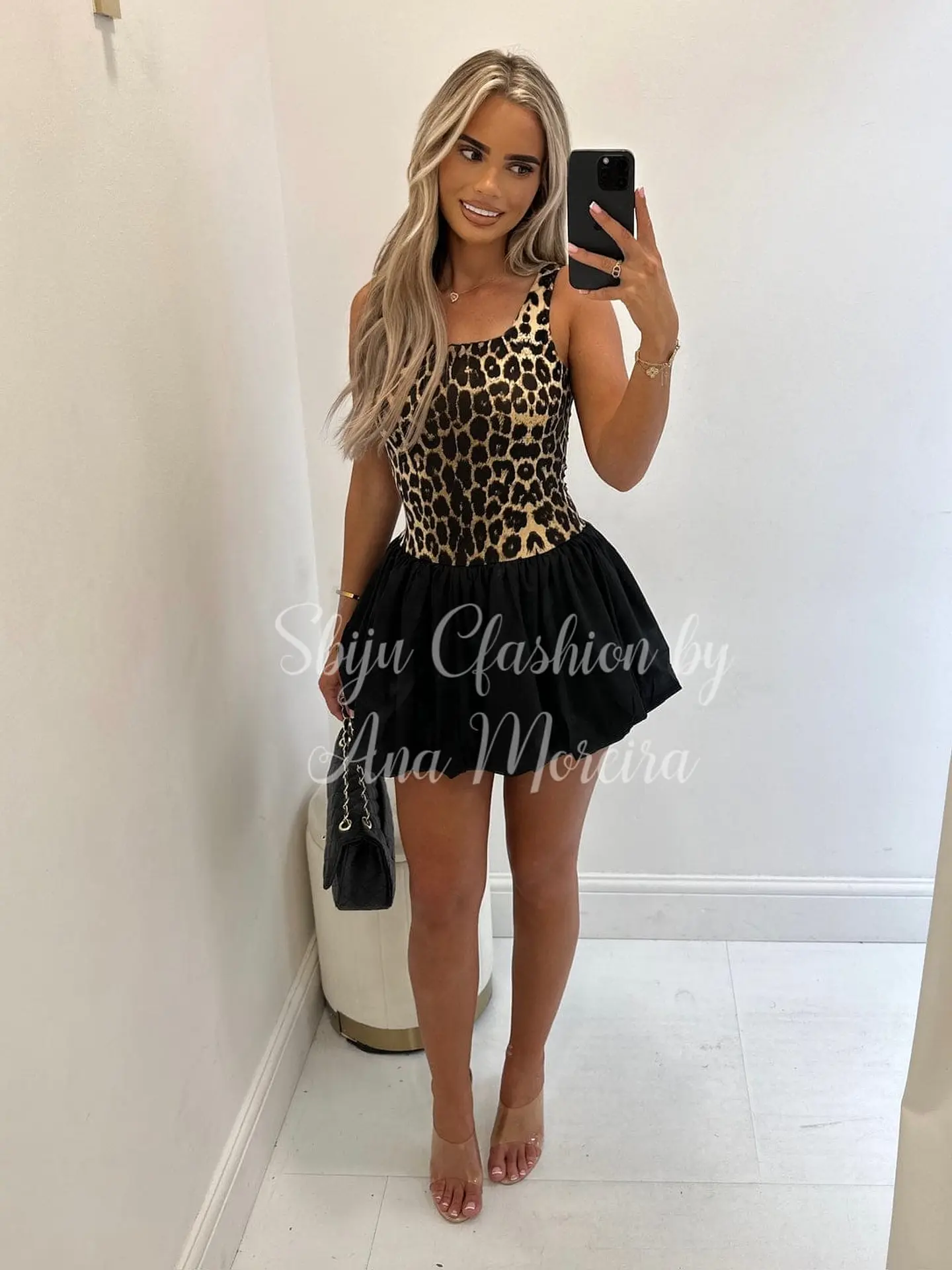 Vestido Leopardo com Saia Preta Balão 5