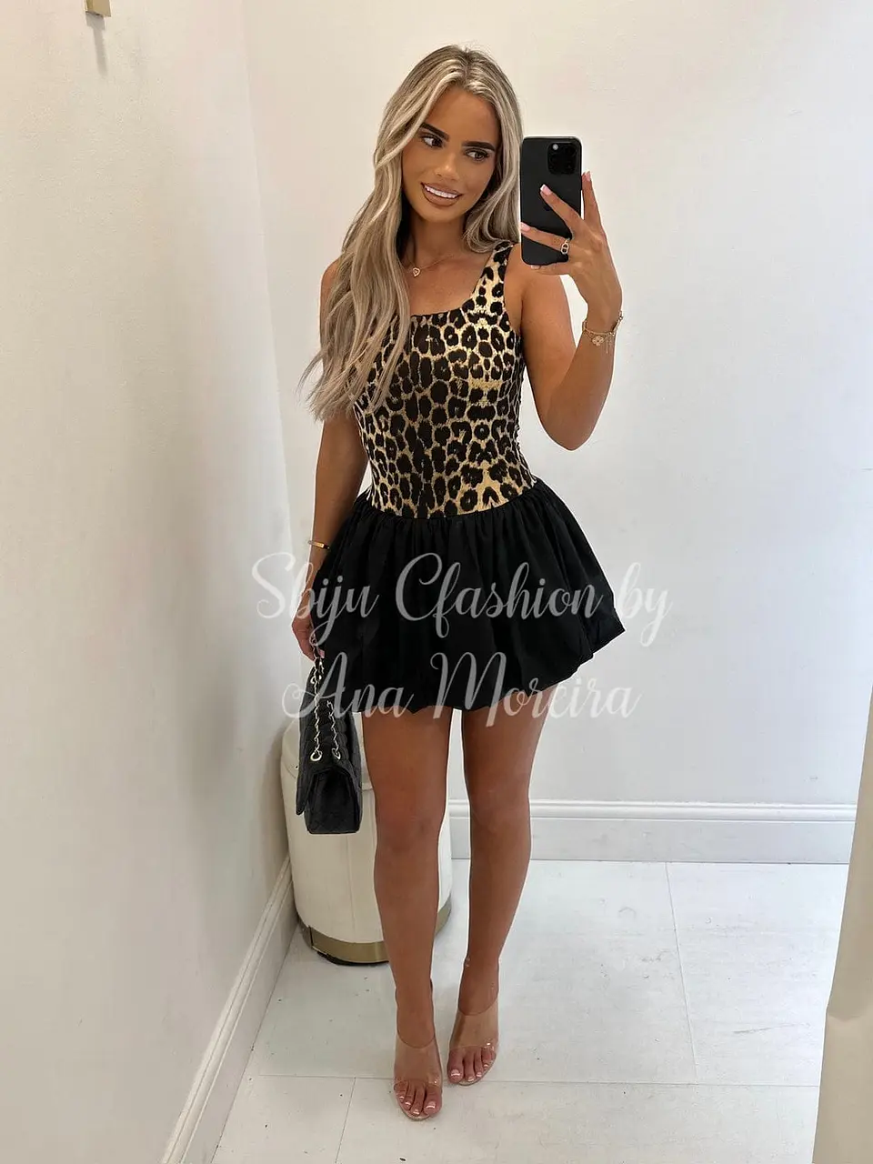 Vestido Leopardo com Saia Preta Balão 5