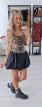Vestido Leopardo com Saia Preta Balão - Thumbnail 2