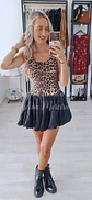 Vestido Leopardo com Saia Preta Balão - Thumbnail 4