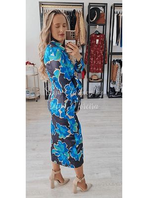 Vestido de Cetim Midi Estampado
