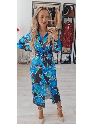 Vestido de Cetim Midi Estampado