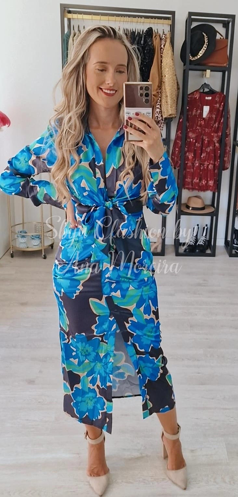 Vestido de Cetim Midi Estampado