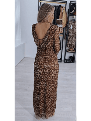 Vestido Leopardo com Decote nas Costas - TU